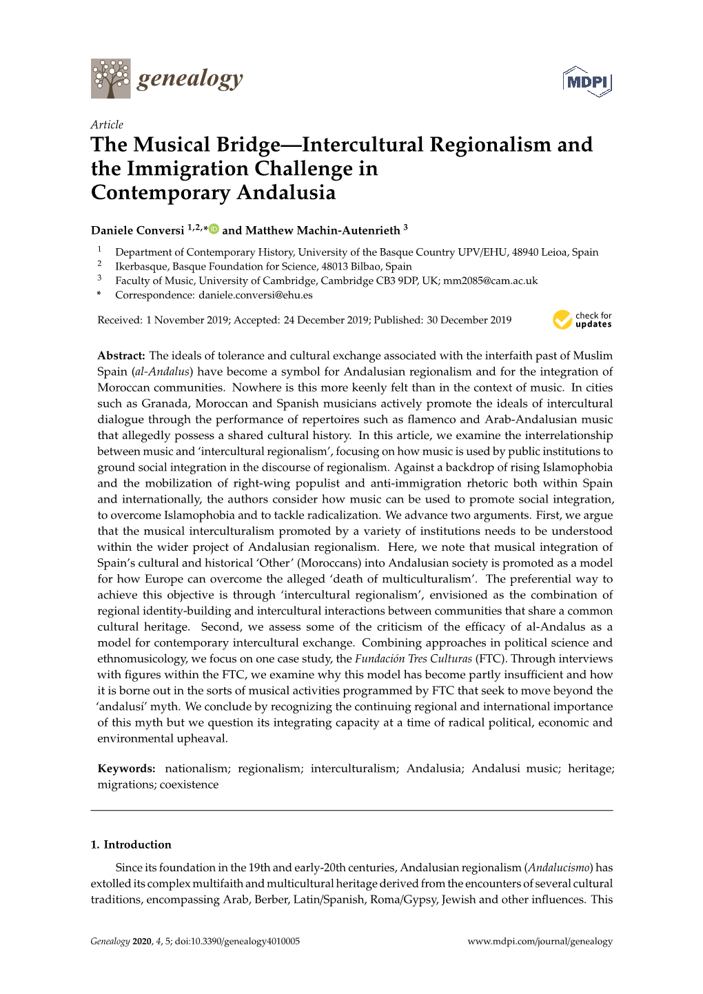 The Musical Bridge—Intercultural Regionalism and the Immigration Challenge in Contemporary Andalusia