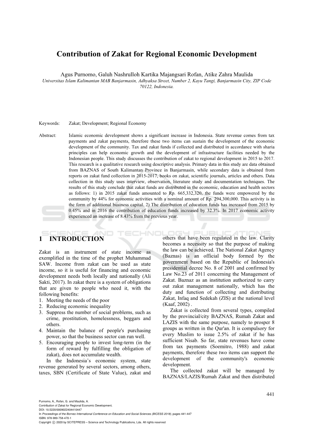 Contribution of Zakat for Regional Economic Development