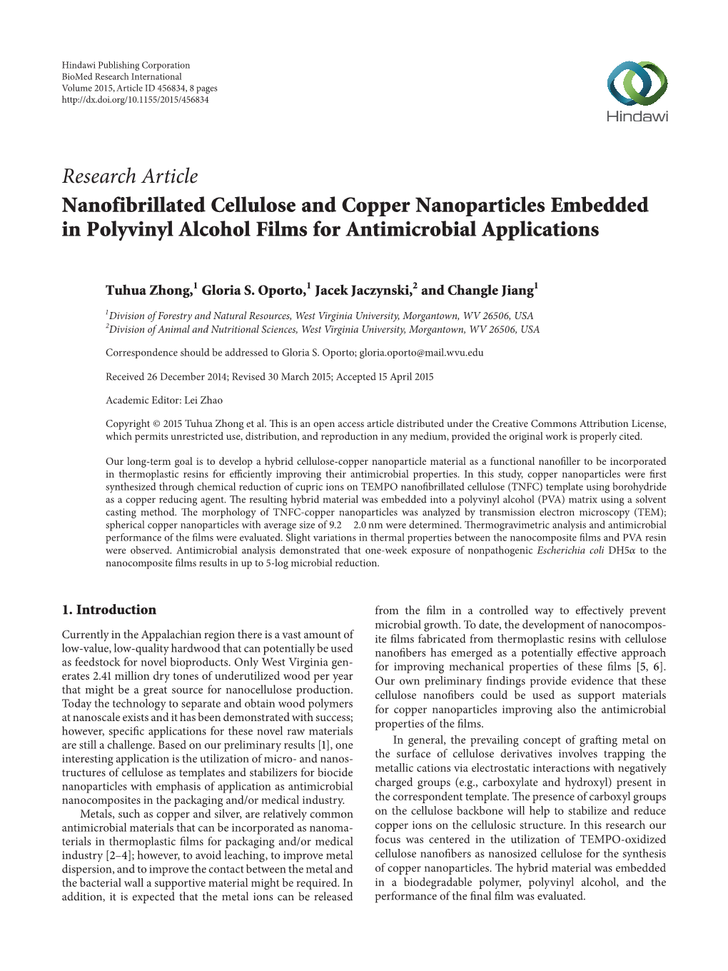 Nanofibrillated Cellulose and Copper Nanoparticles Embedded in Polyvinyl Alcohol Films for Antimicrobial Applications