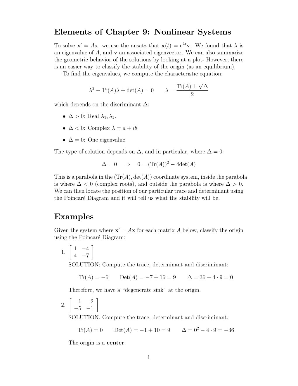 Elements of Chapter 9: Nonlinear Systems Examples