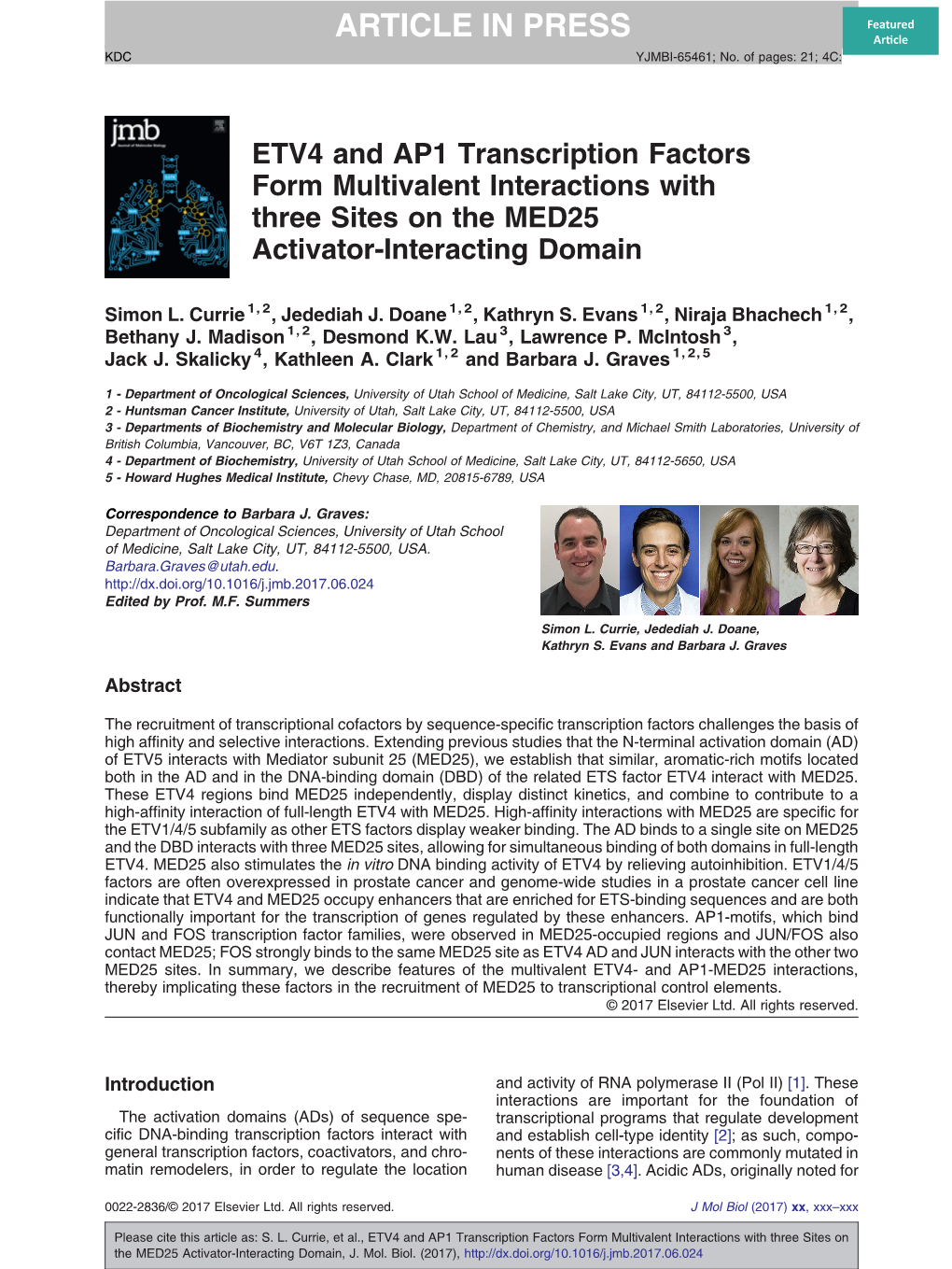 ETV4 and AP1 Transcription Factors Form Multivalent Interactions with Three Sites on the MED25 Activator-Interacting Domain