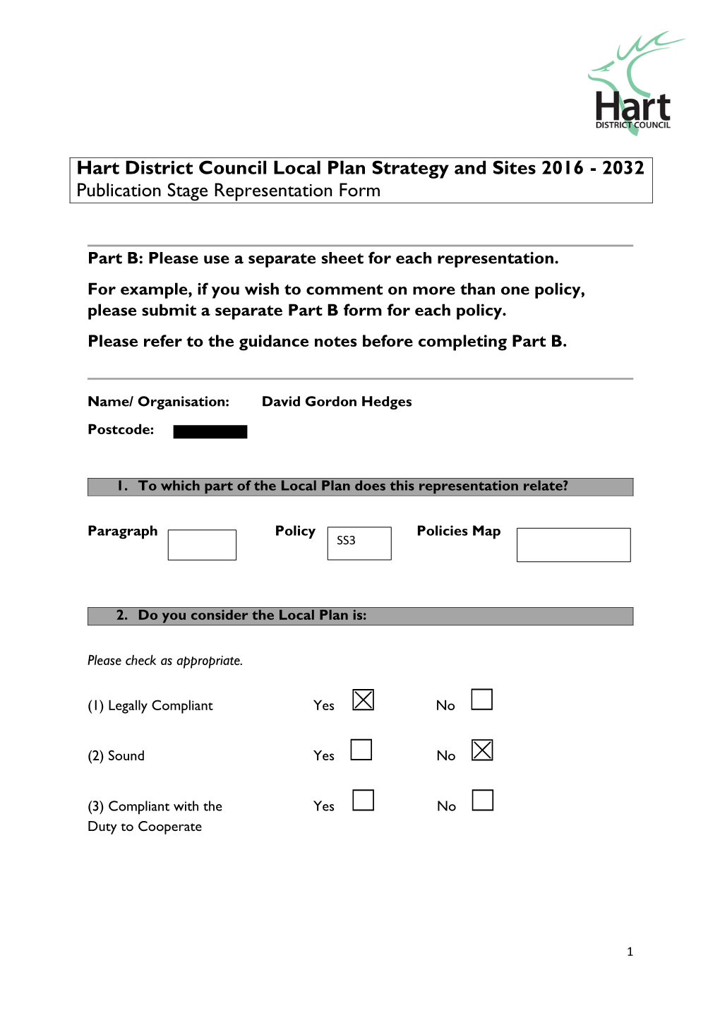 Hart District Council Local Plan Strategy and Sites 2016 - 2032 Publication Stage Representation Form