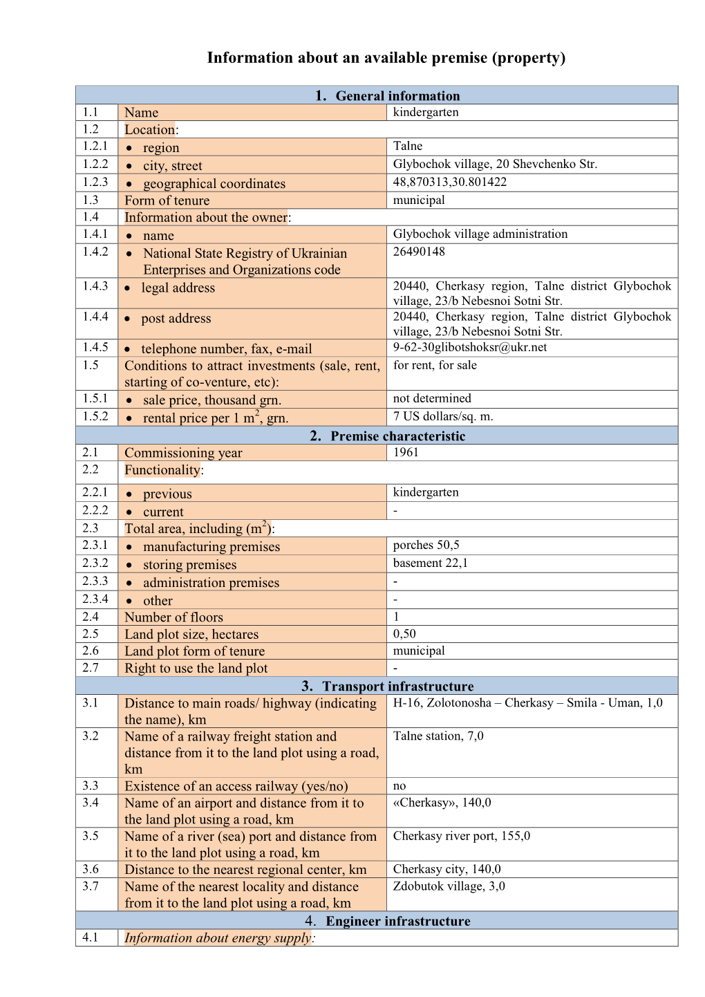 Information About an Available Premise (Property)