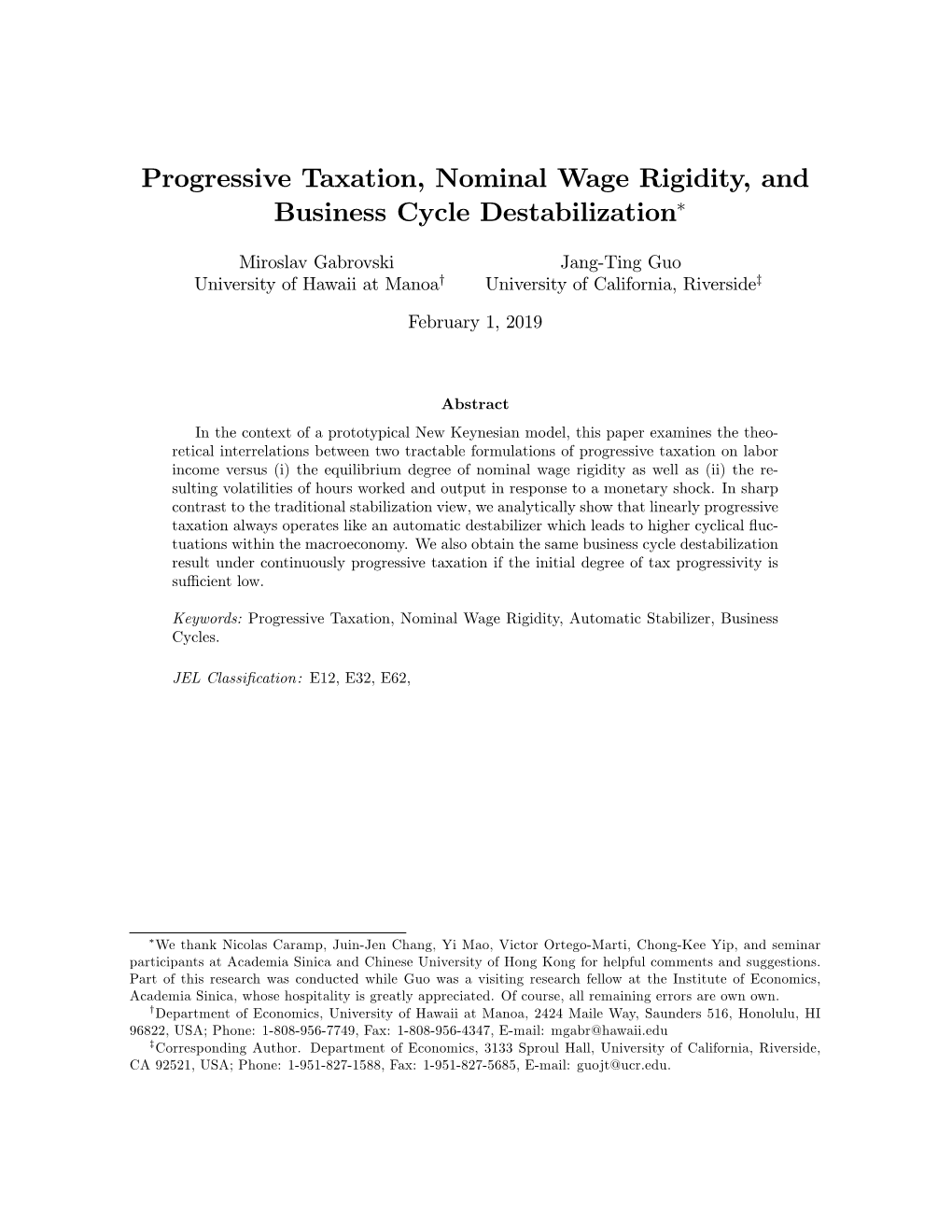 Progressive Taxation, Nominal Wage Rigidity, and Business Cycle Destabilization
