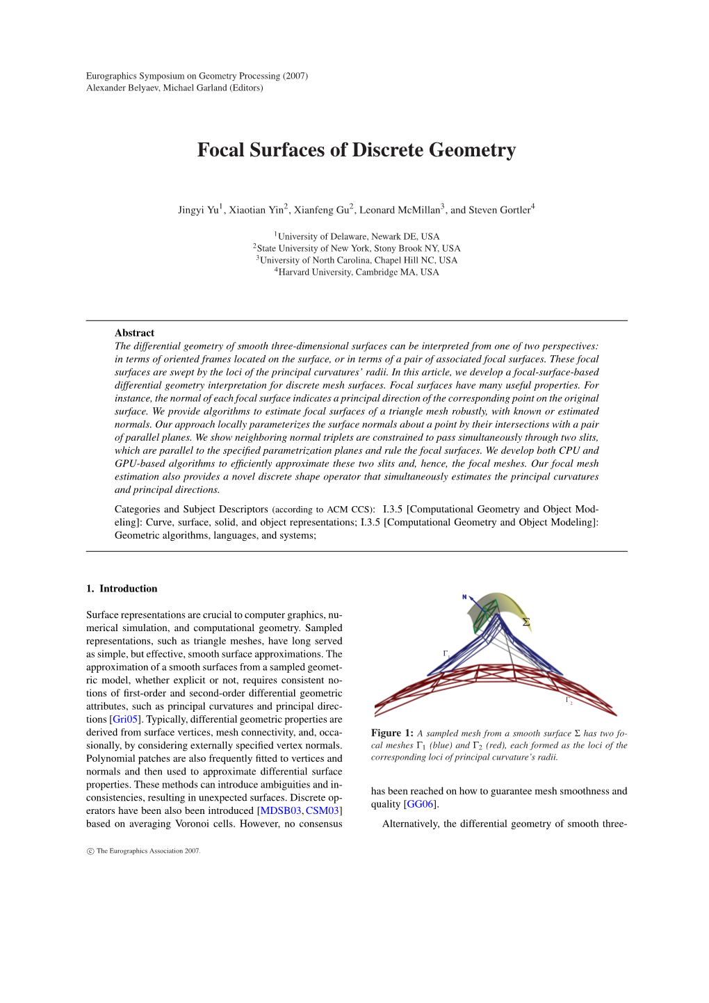 Focal Surfaces of Discrete Geometry