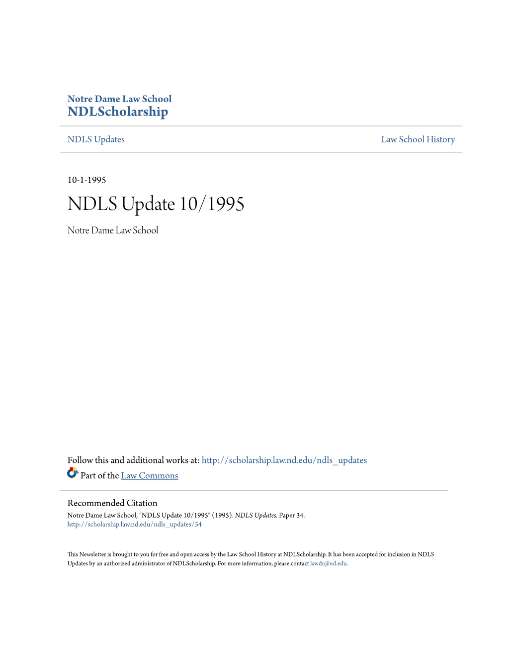 NDLS Update 10/1995 Notre Dame Law School