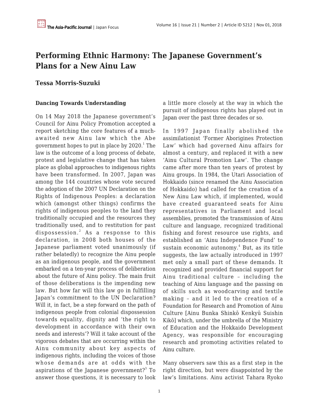 Performing Ethnic Harmony: the Japanese Government's Plans for A