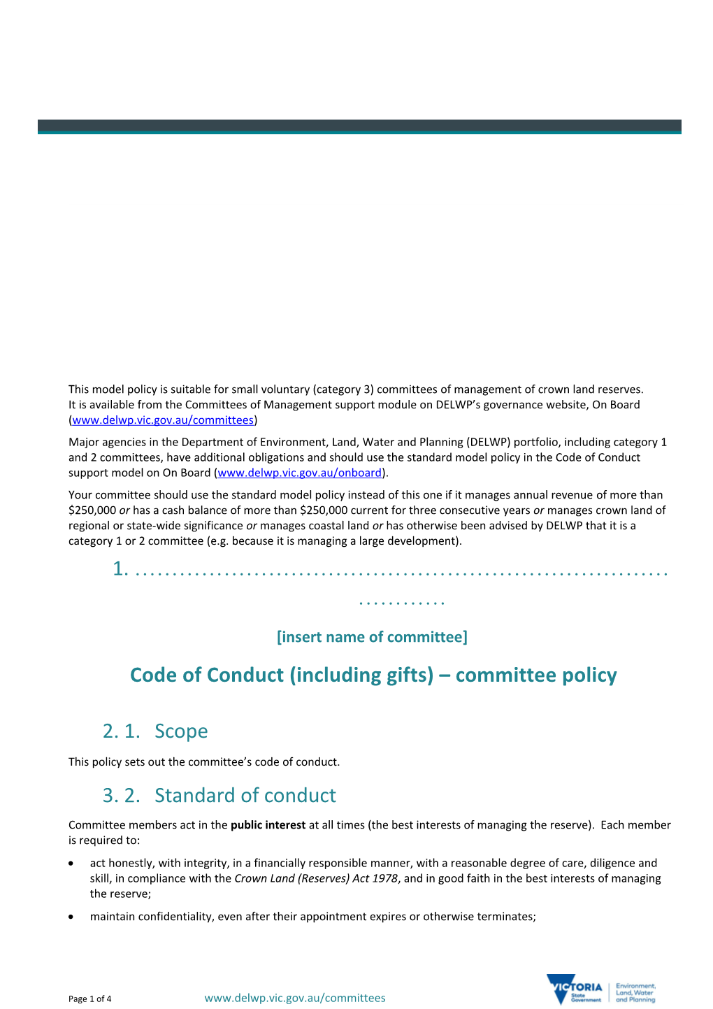 Code of Conduct (Including Gifts) Committee Policy