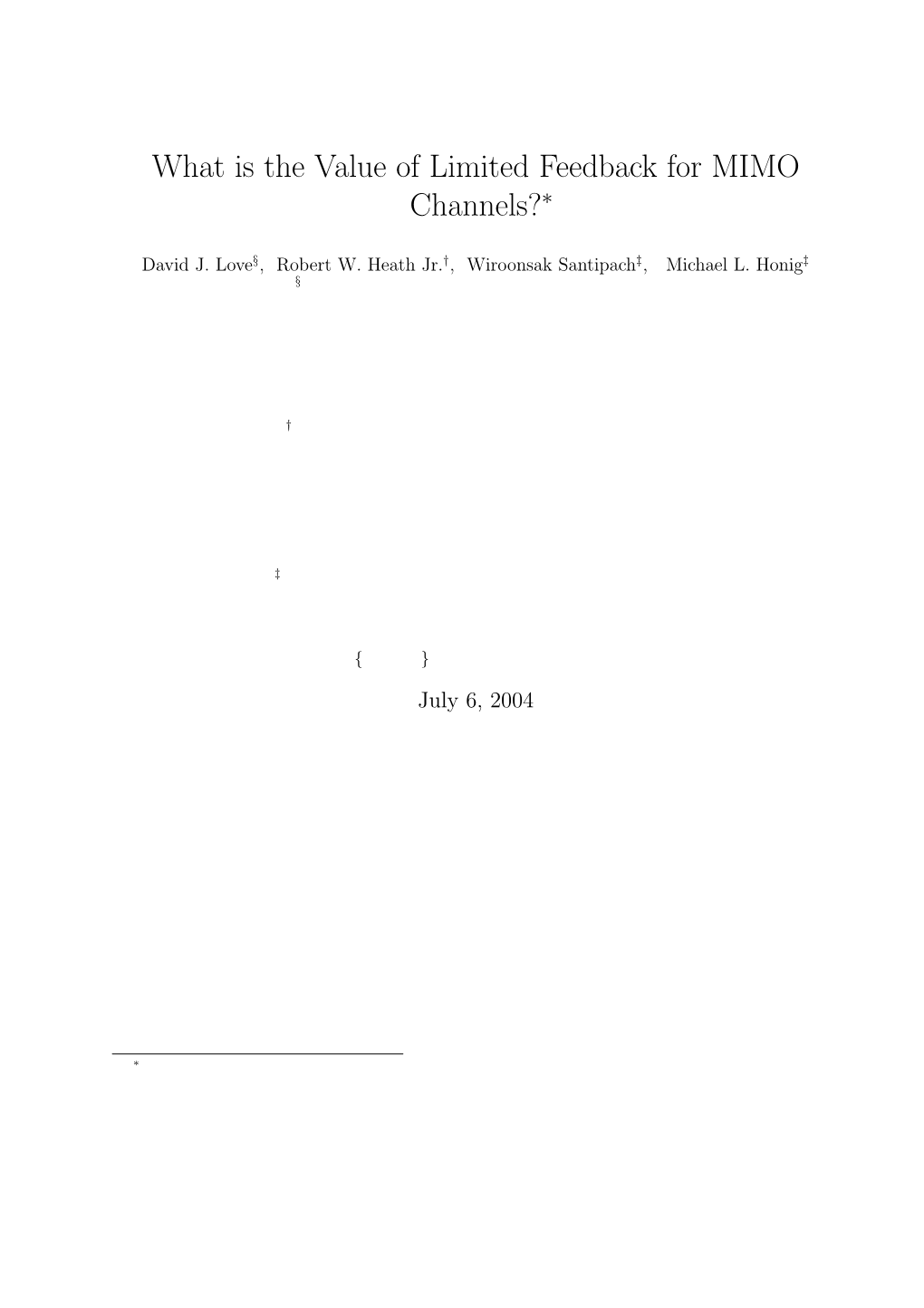 What Is the Value of Limited Feedback for MIMO Channels?∗