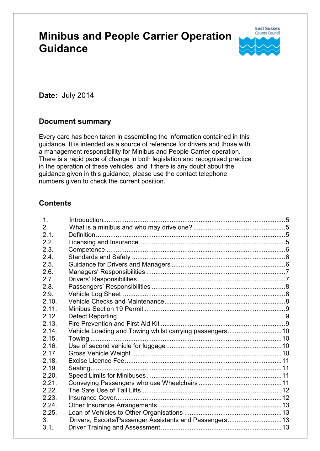 Minibus and People Carrier Operation Guidance