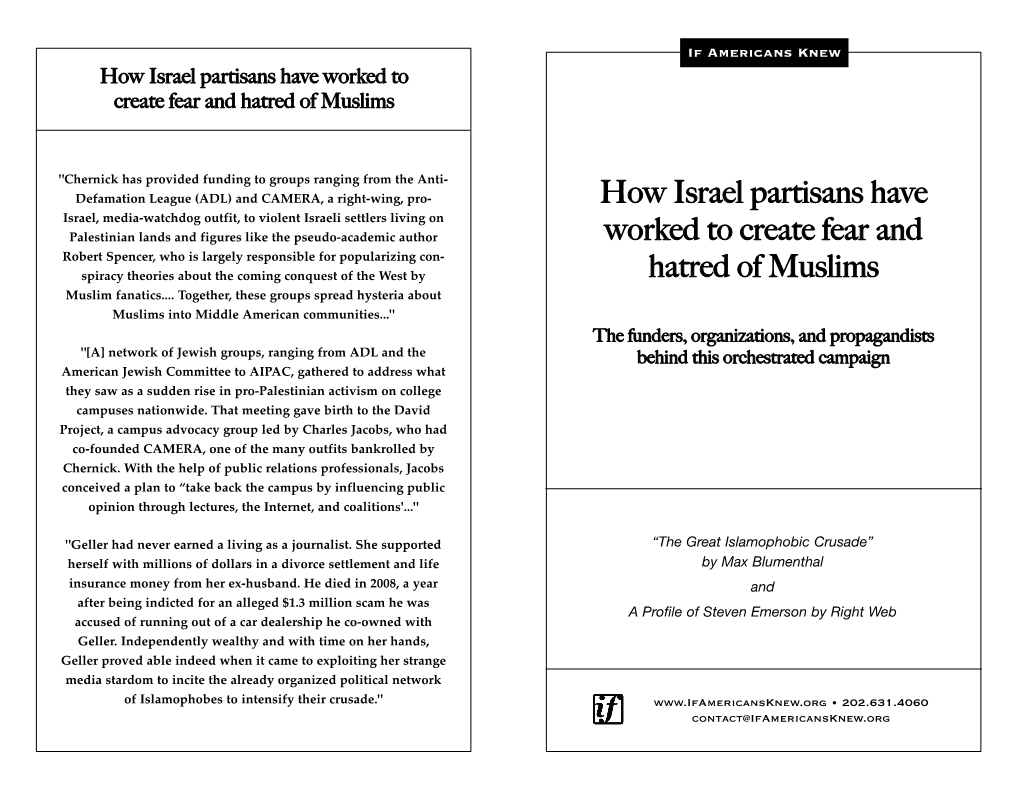 How Israel Partisans Have Worked to Create Fear and Hatred of Muslims