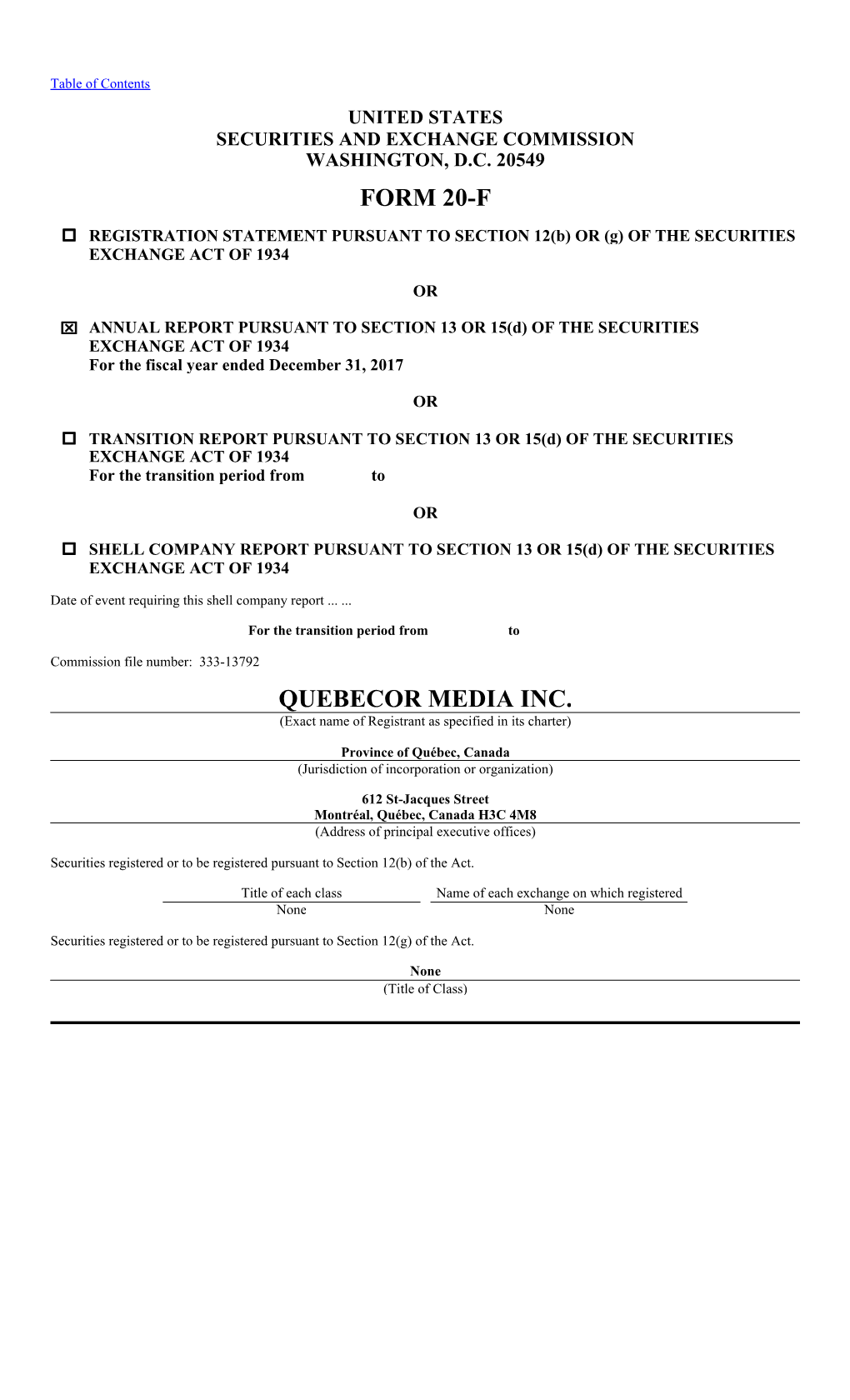 Form 20-F Quebecor Media Inc