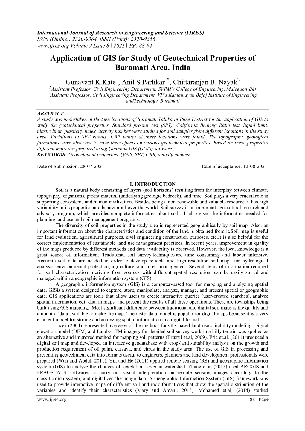 Application of GIS for Study of Geotechnical Properties of Baramati Area, India