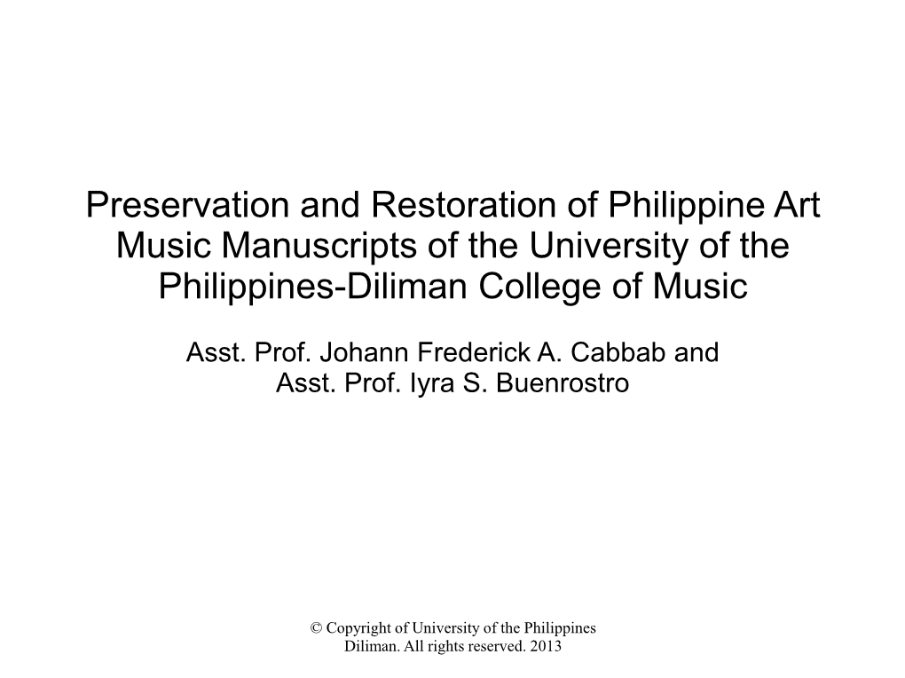 Preservation and Restoration of Philippine Art Music Manuscripts of the University of the Philippines-Diliman College of Music