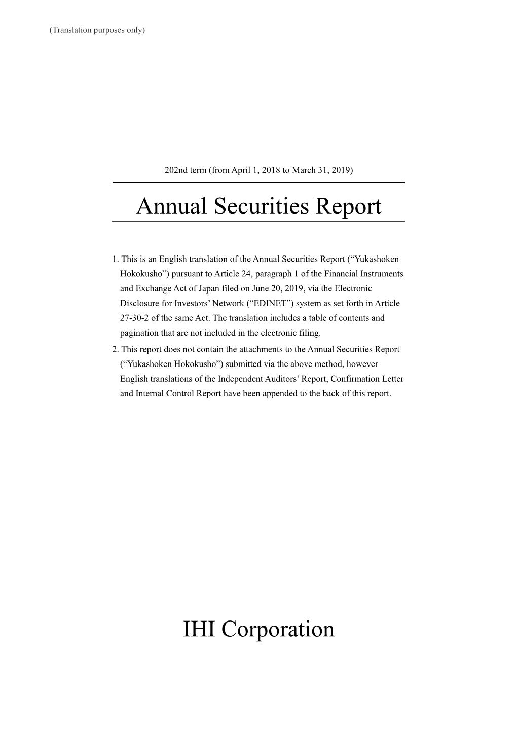 202Nd Term Annual Securities Report Cover Page