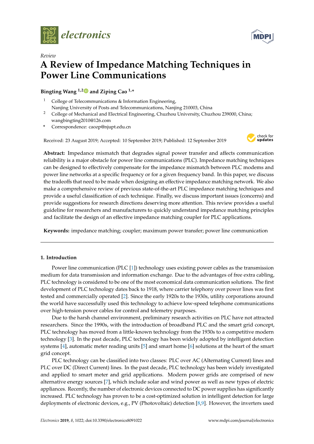 A Review of Impedance Matching Techniques in Power Line Communications