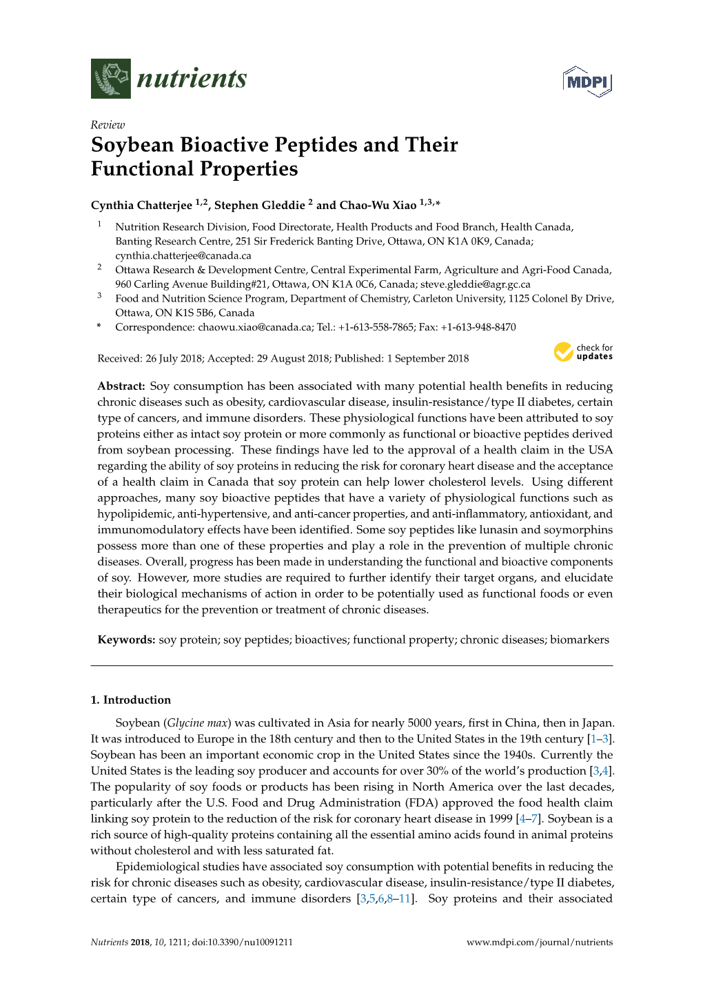 Soybean Bioactive Peptides and Their Functional Properties