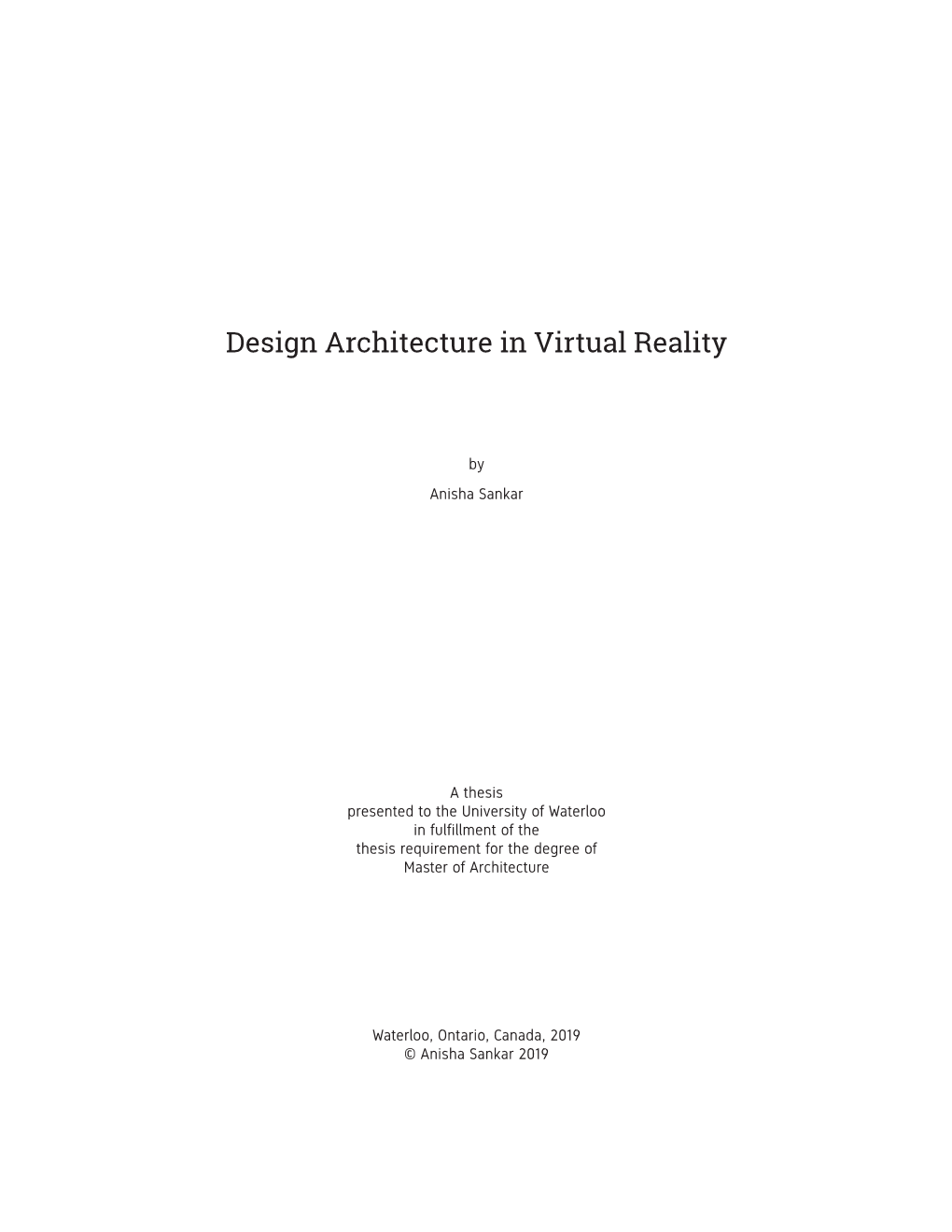 Design Architecture in Virtual Reality