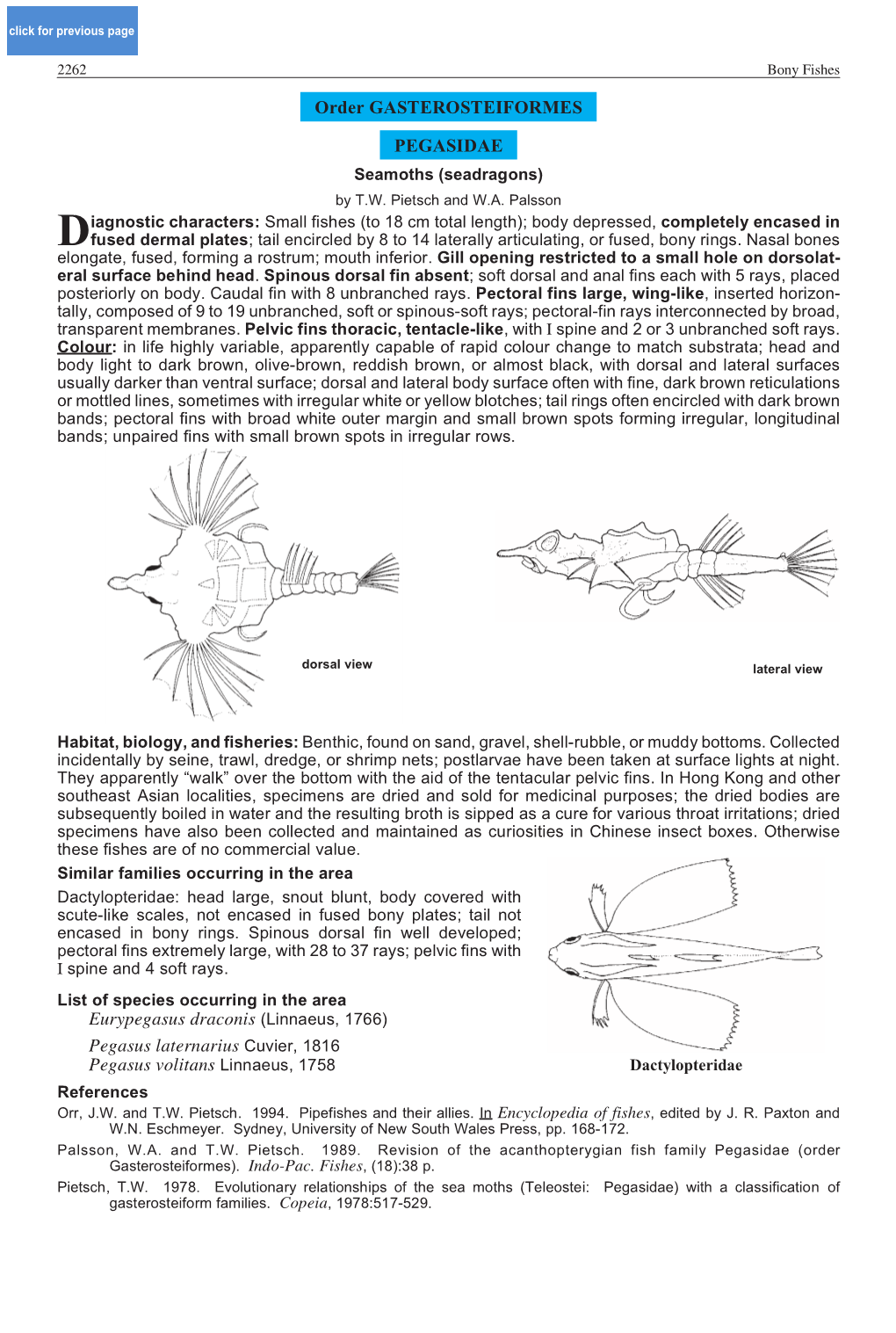 Order GASTEROSTEIFORMES PEGASIDAE Eurypegasus Draconis