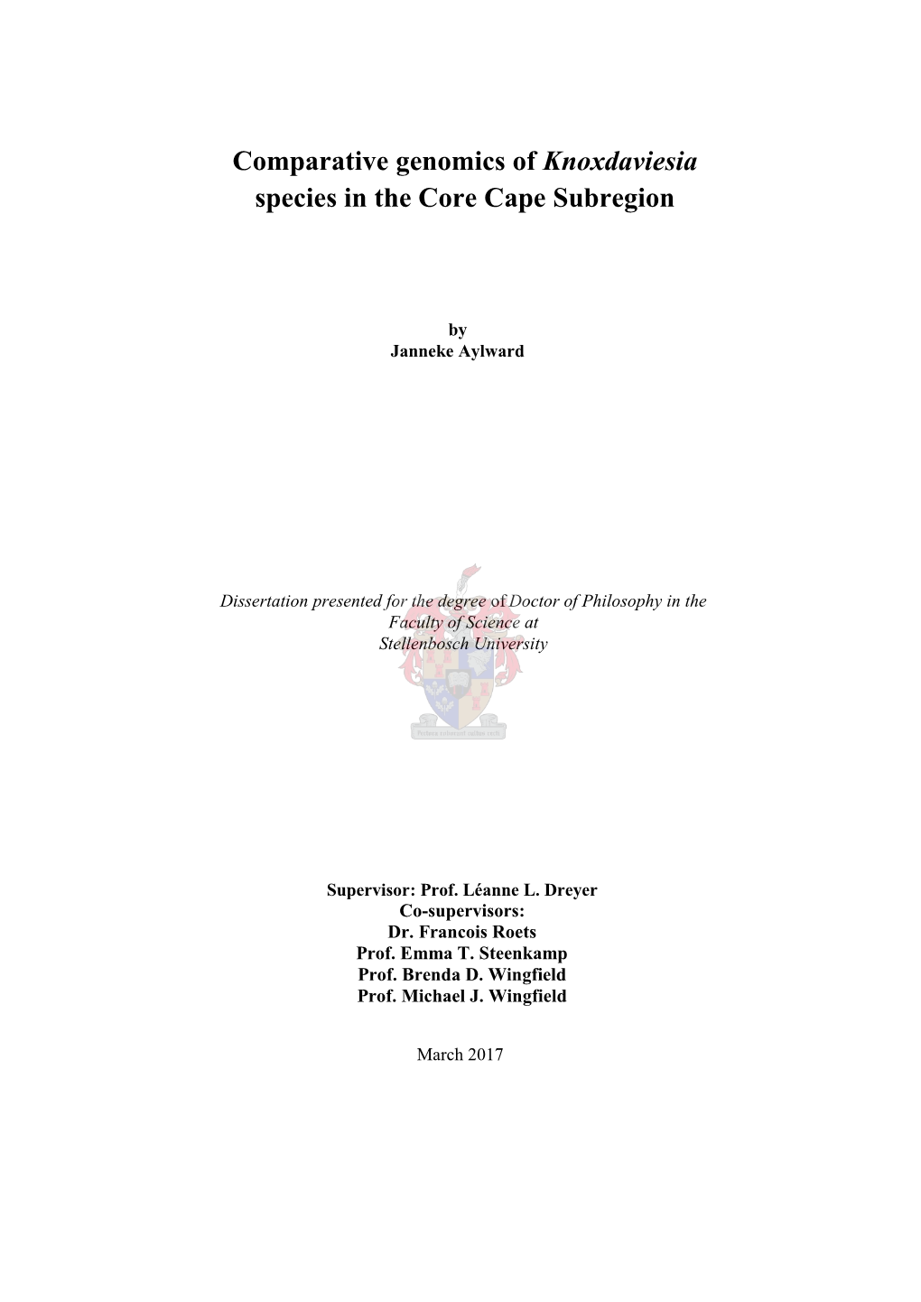 Comparative Genomics of Knoxdaviesia Species in the Core Cape Subregion