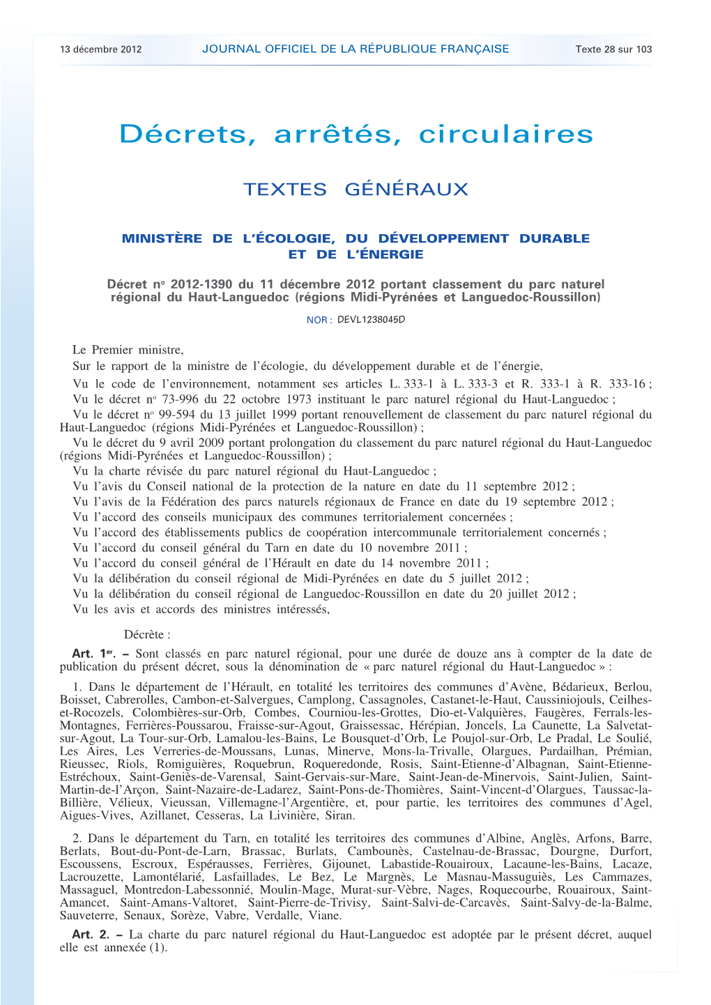 JOURNAL OFFICIEL DE LA RÉPUBLIQUE FRANÇAISE Texte 28 Sur 103