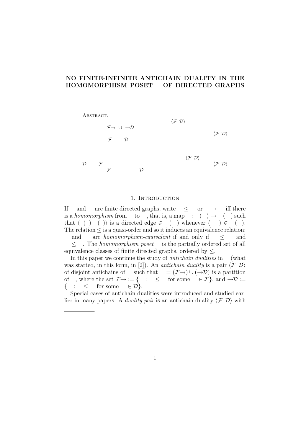 No Finite-Infinite Antichain Duality in the Homomorphism Poset D of Directed Graphs