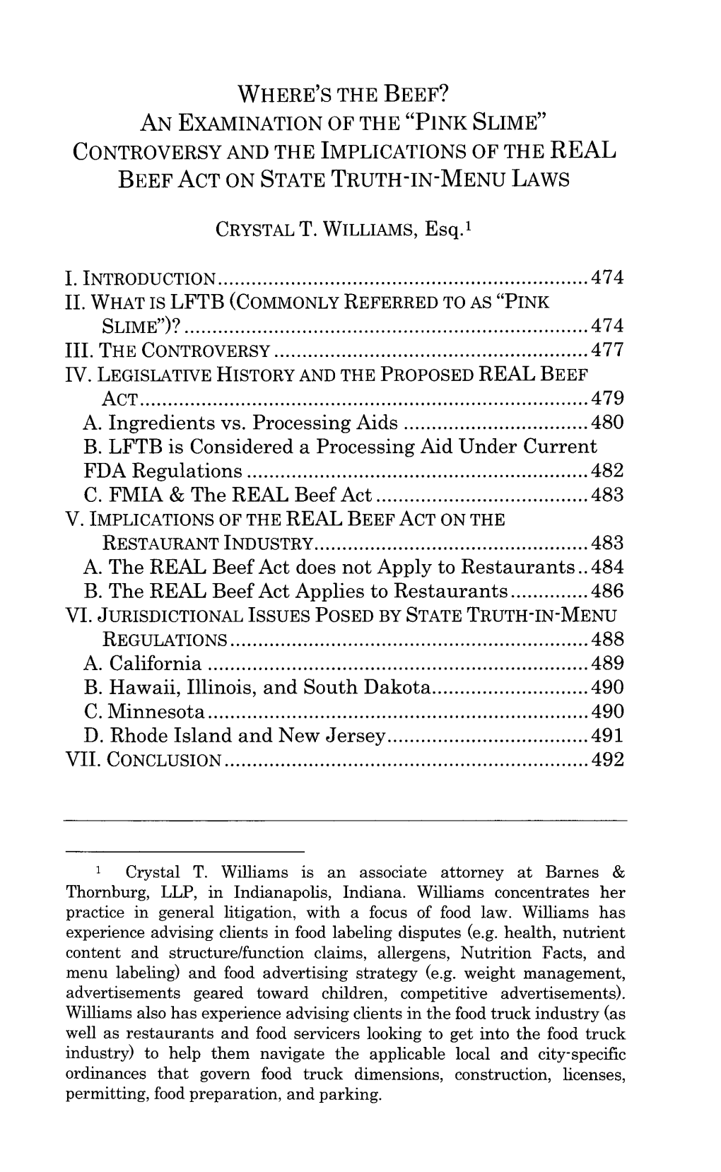 "Pink Slime" Controversy and the Implications of the Real Beef Act on State Truth-In-Menu Laws