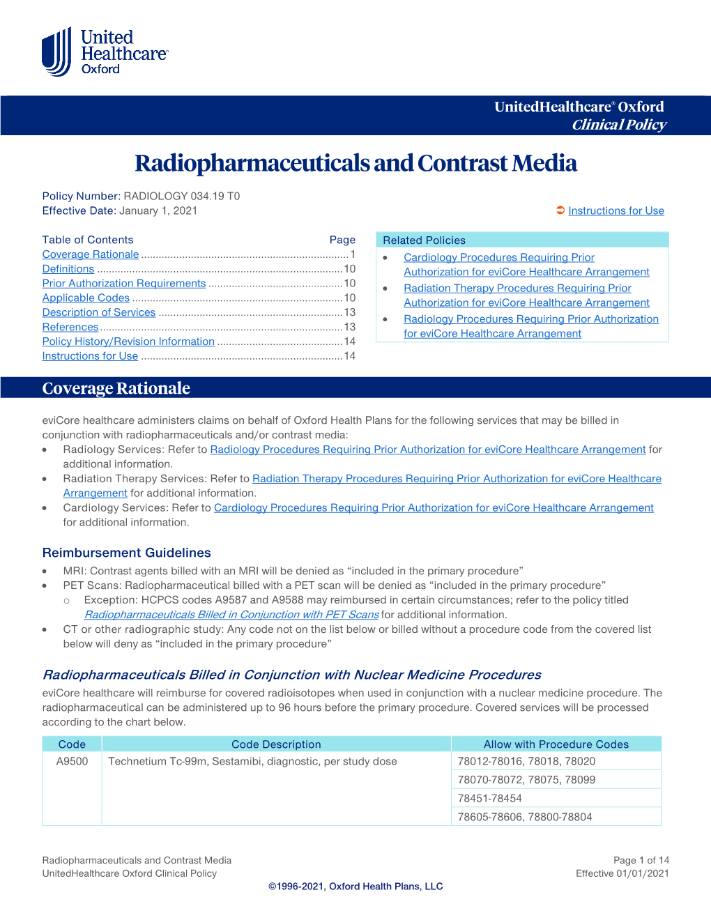 Radiopharmaceuticals and Contrast Media – Oxford Clinical Policy