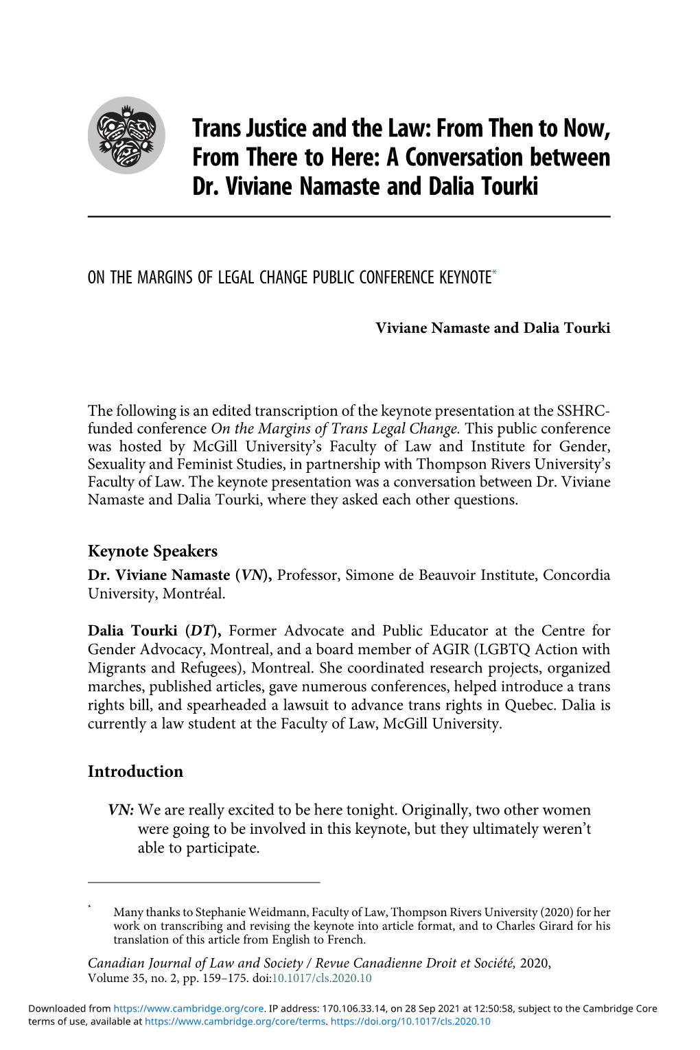 A Conversation Between Dr. Viviane Namaste and Dalia Tourki