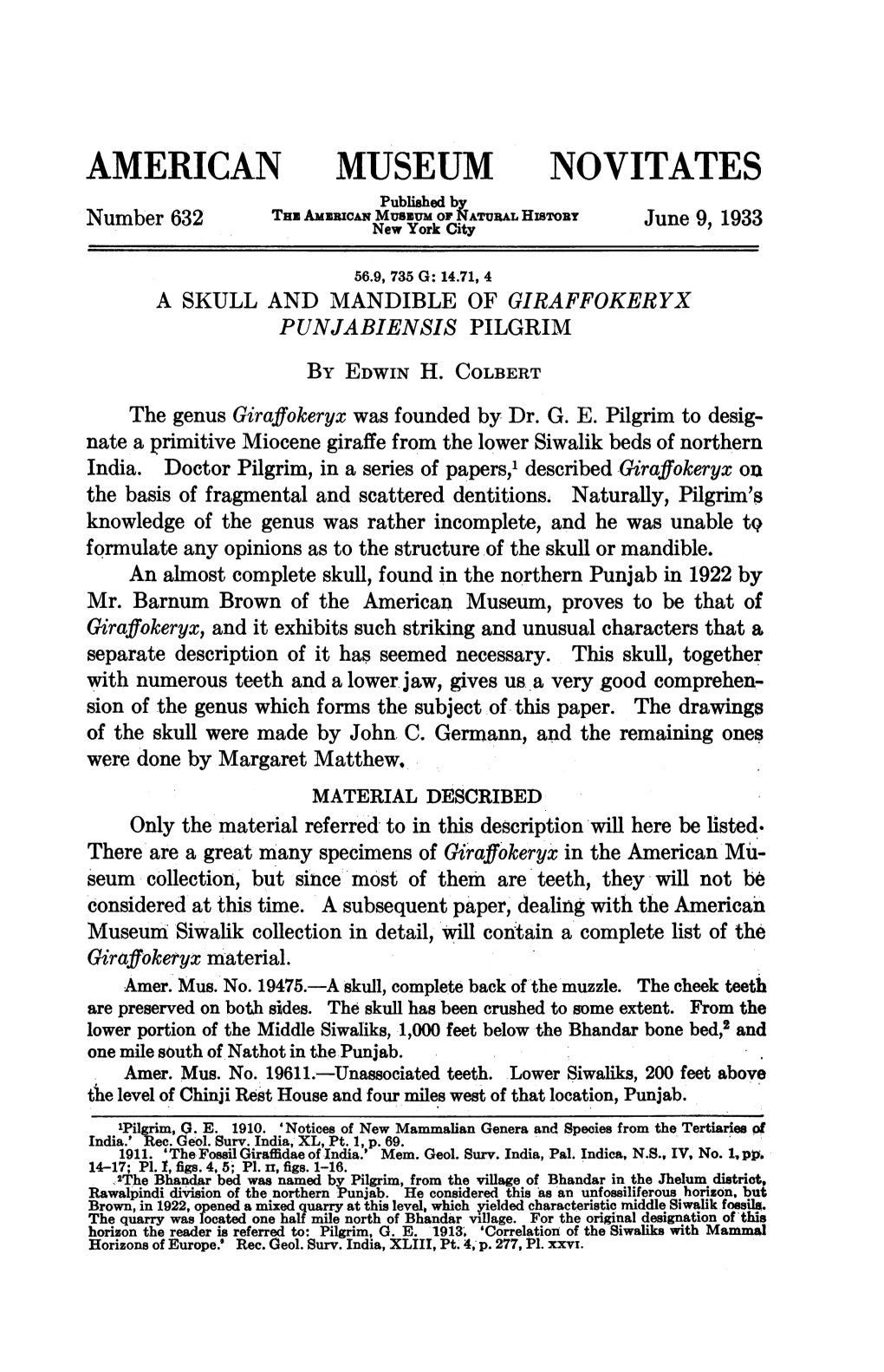 AMERICAN MUSEUM NOVITATES Published by Tnui Amermican MUSZUM W Number 632 Near York Cityratt1ral Historay June 9, 1933