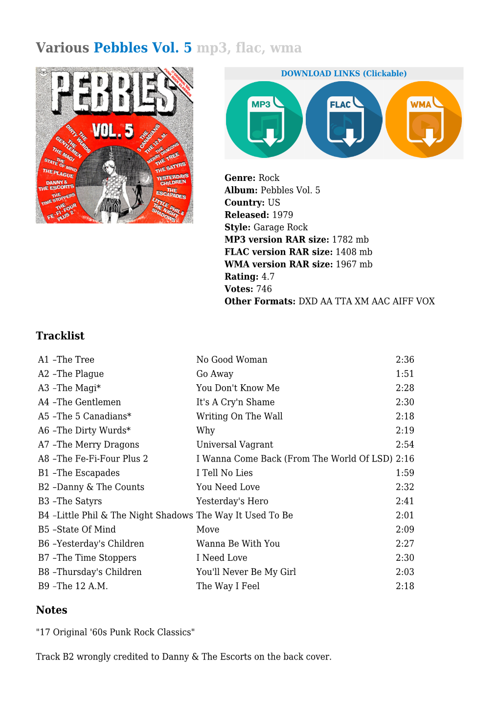 Various Pebbles Vol. 5 Mp3, Flac, Wma