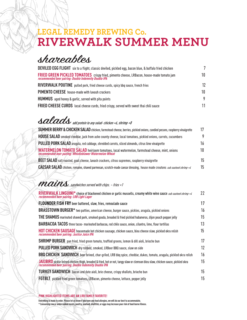 Riverwalk Menu