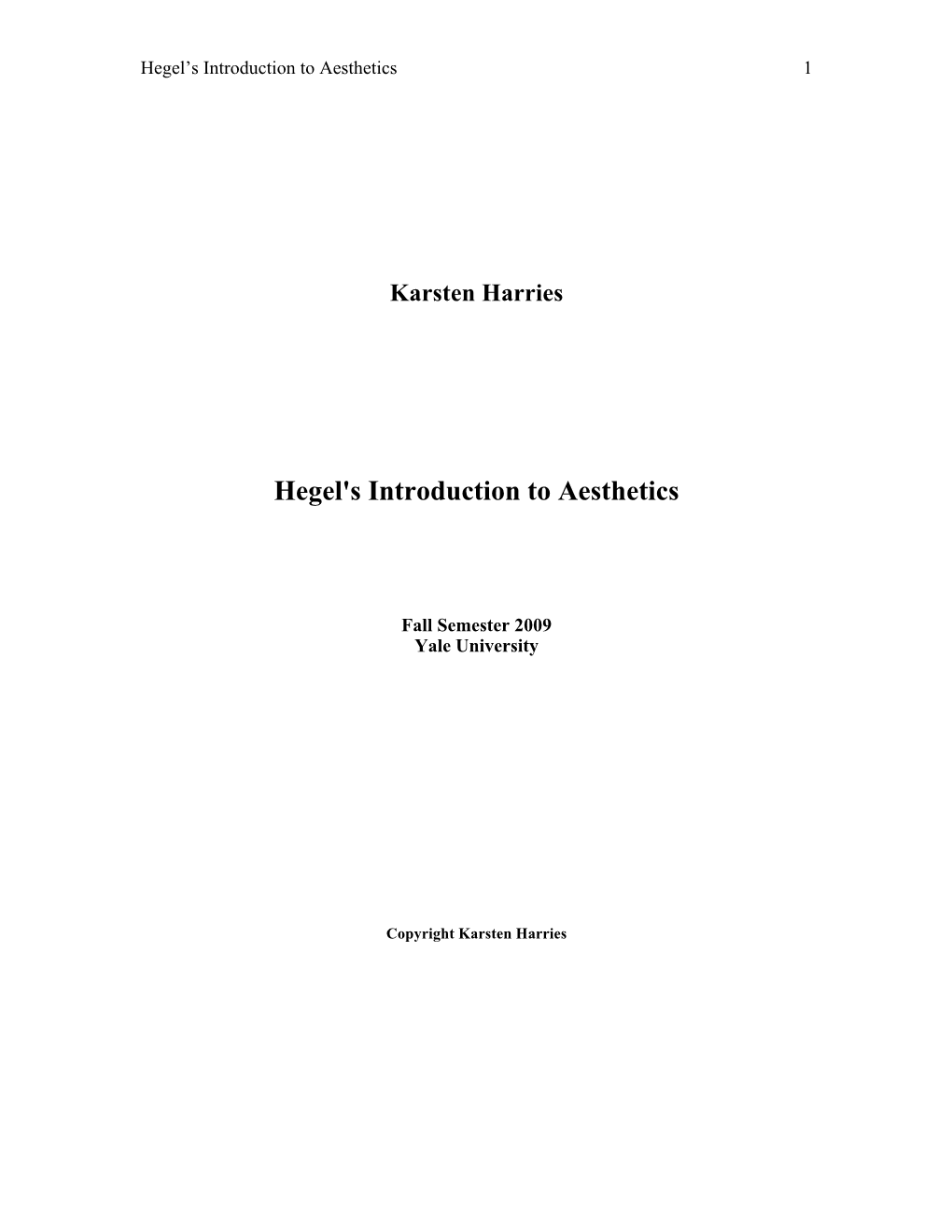 Hegel's Introduction to Aesthetics