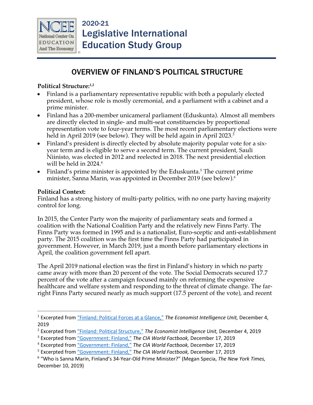 Finland' Political Structure NCEE