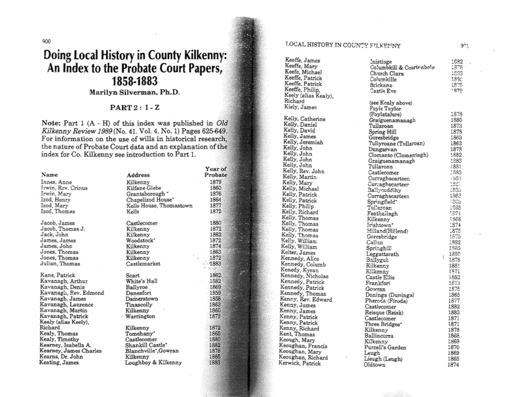 Doing Local History in County Kilkenny: an Index