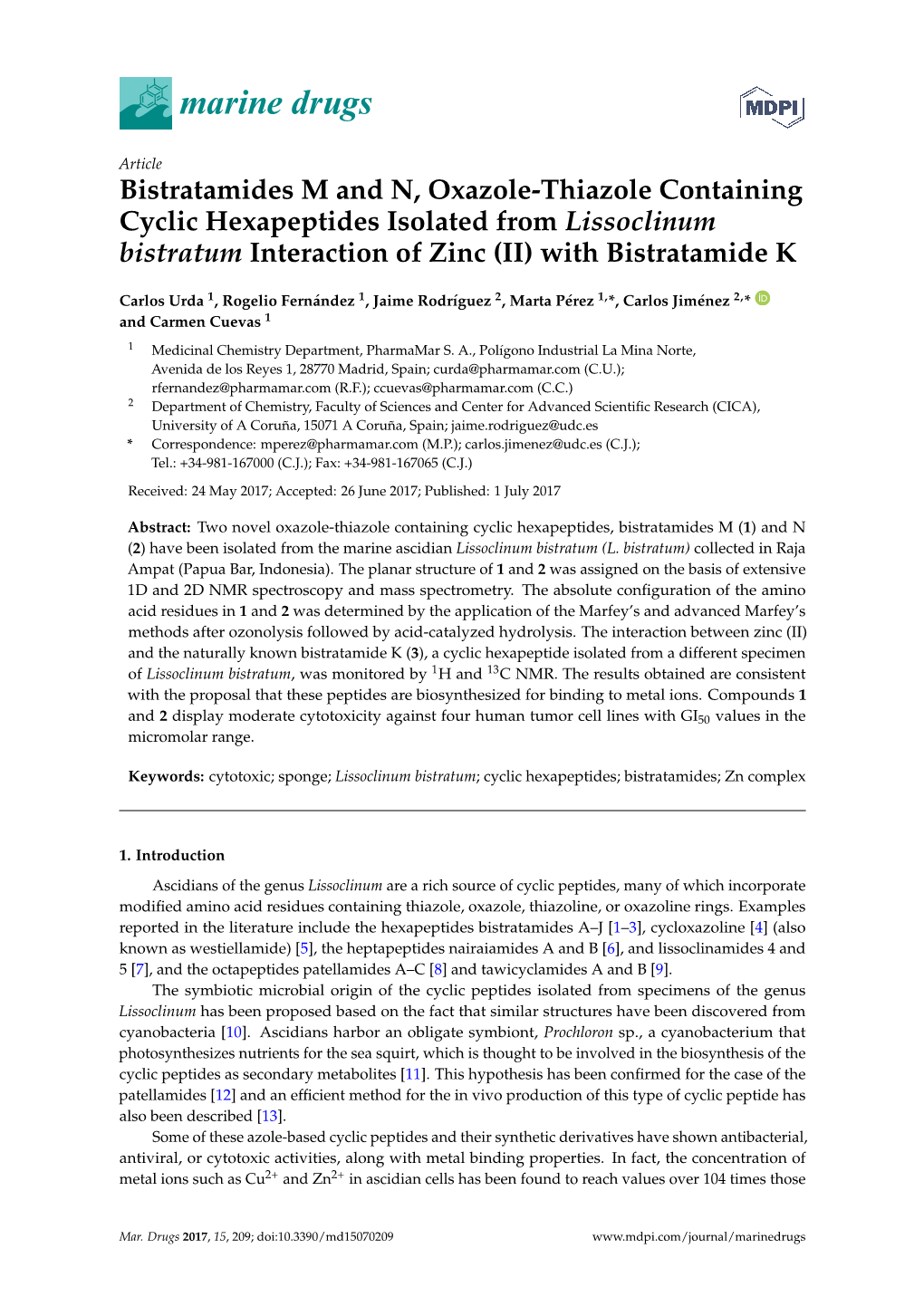 Bistratamides M and N, Oxazole-Thiazole Containing Cyclic Hexapeptides Isolated from Lissoclinum Bistratum Interaction of Zinc (II) with Bistratamide K