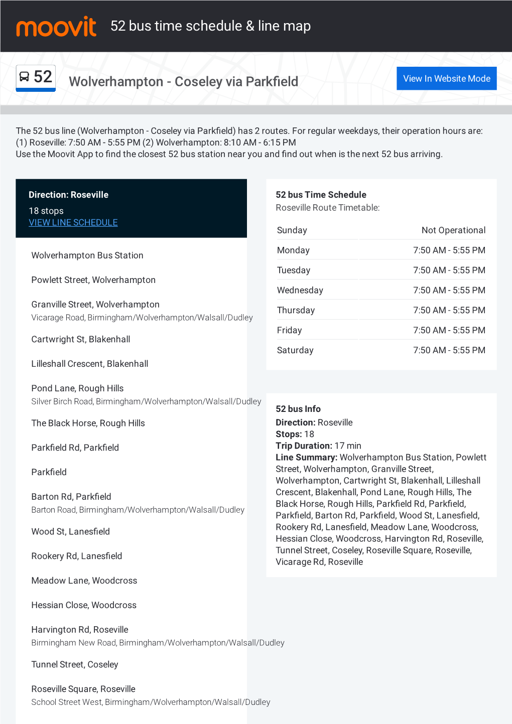 52 Bus Time Schedule & Line Route