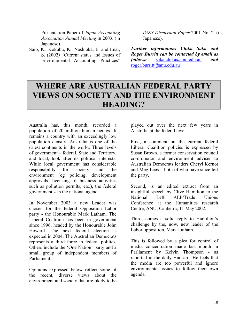 Where Are Australian Federal Party Views on Society and the Environment Heading?