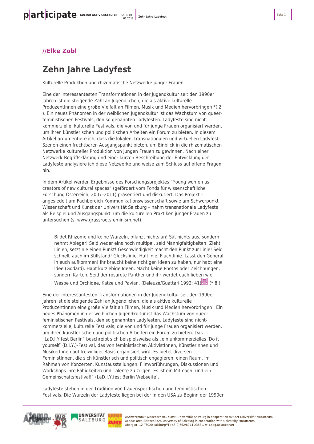 Zehn Jahre Ladyfest P Art Icipate 01.2012