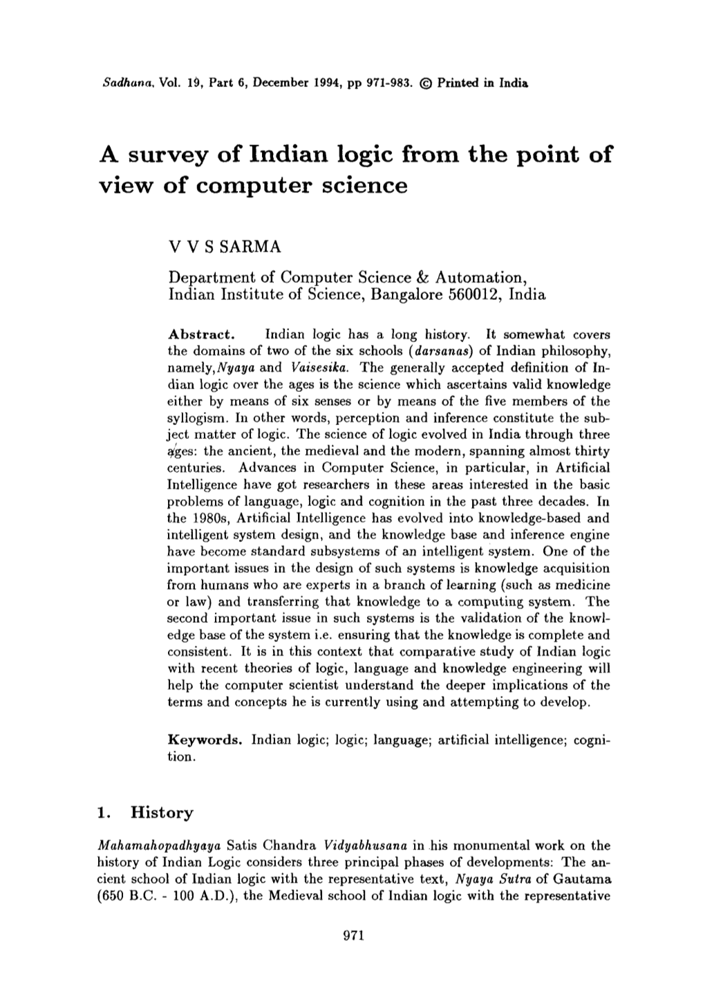 A Survey of Indian Logic from the Point of View of Computer Science