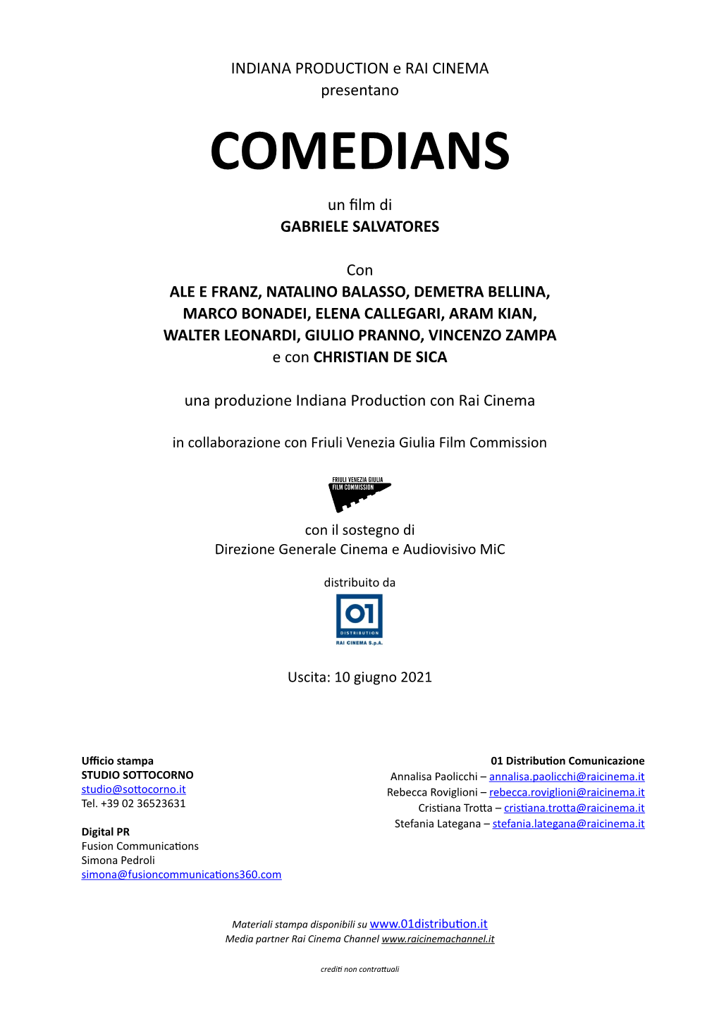 COMEDIANS Un ﬁlm Di GABRIELE SALVATORES