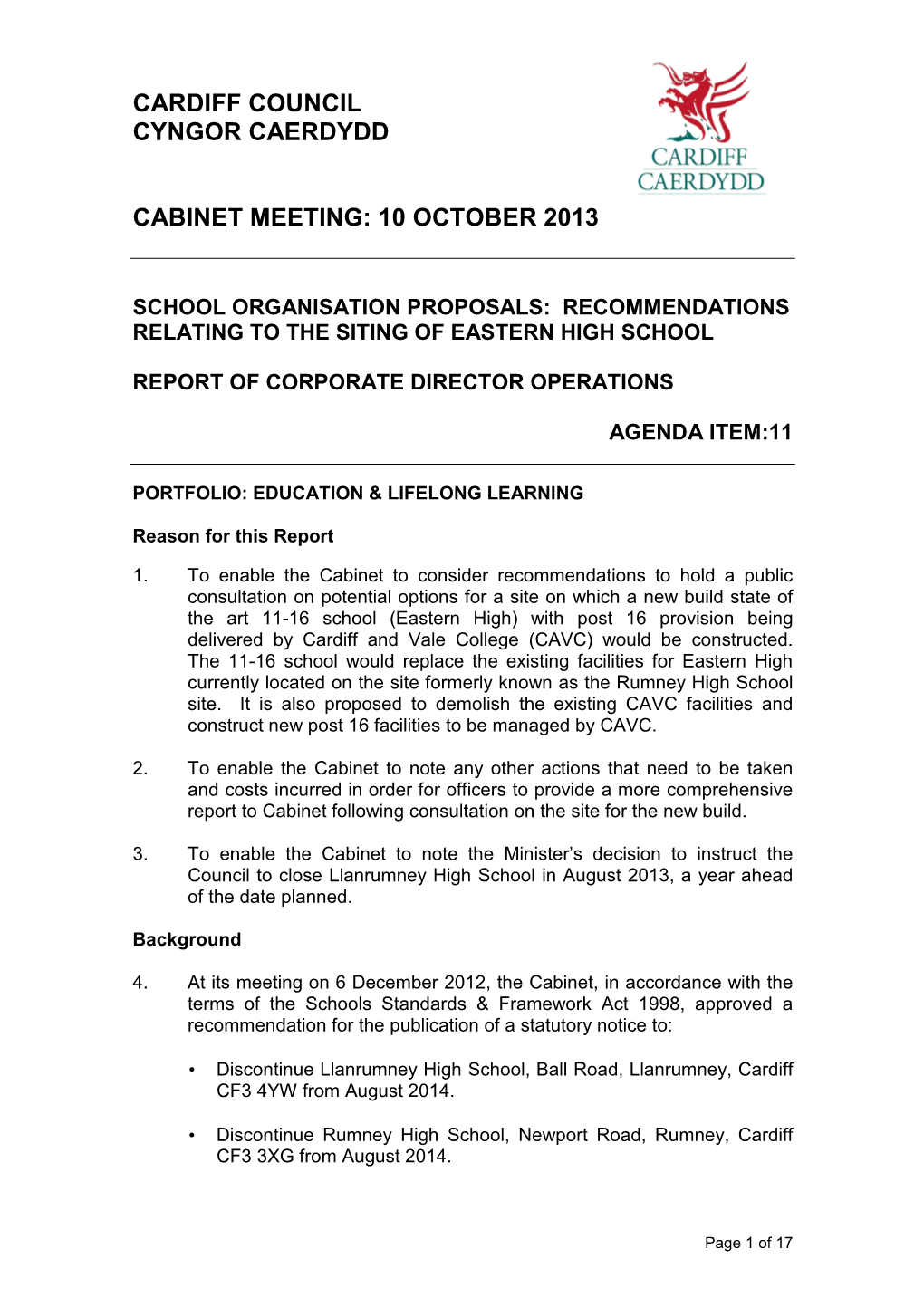 Cardiff Council Cyngor Caerdydd Cabinet Meeting