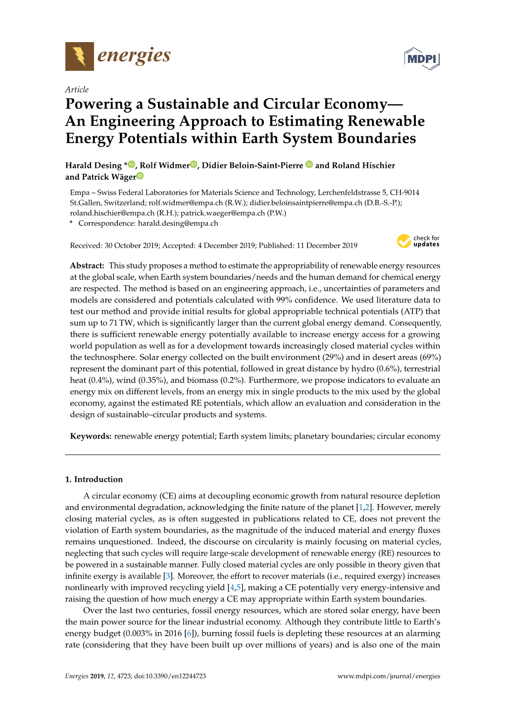 Powering a Sustainable and Circular Economy— an Engineering Approach to Estimating Renewable Energy Potentials Within Earth System Boundaries