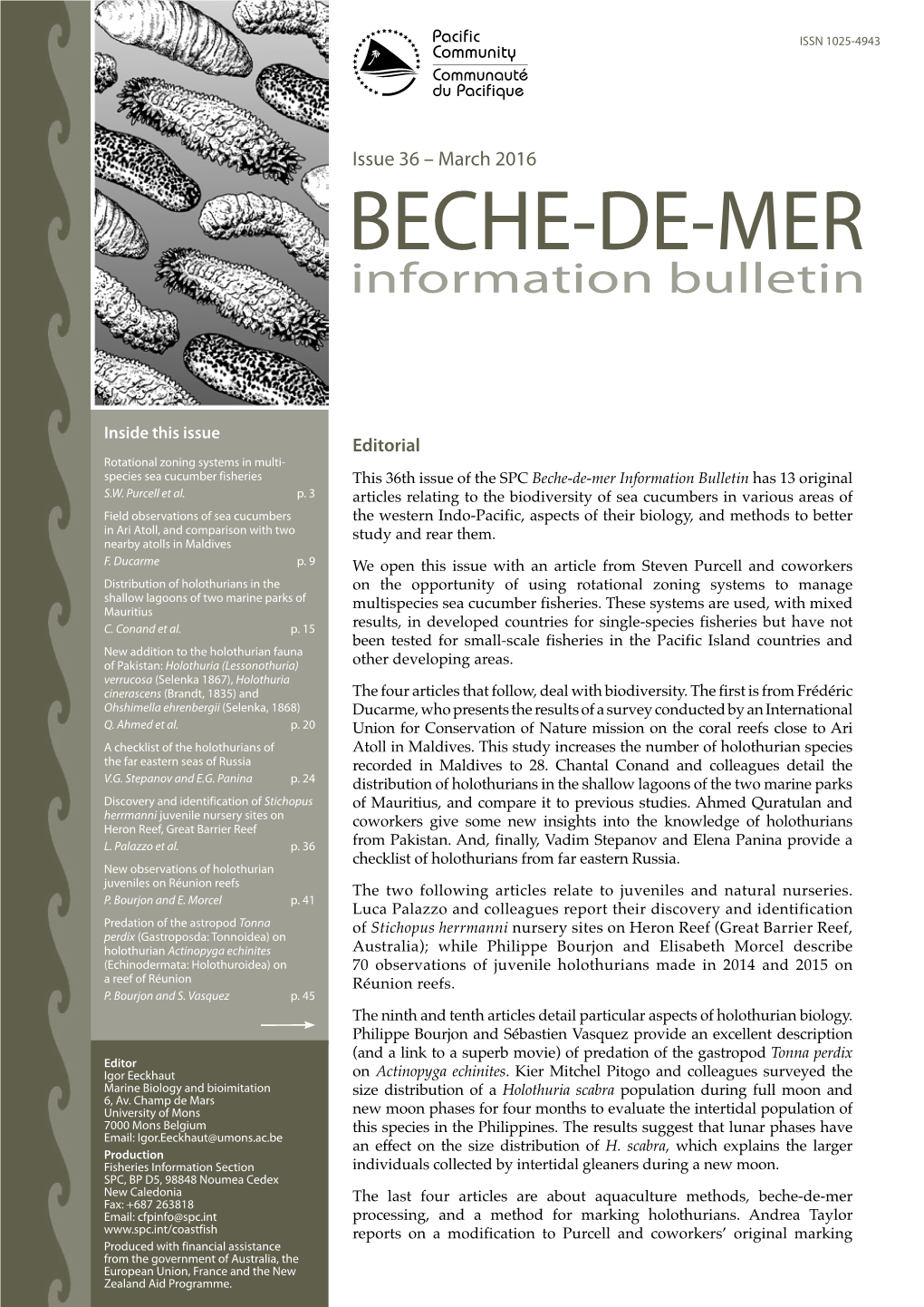 SPC Beche-De-Mer Information Bulletin Has 13 Original S.W