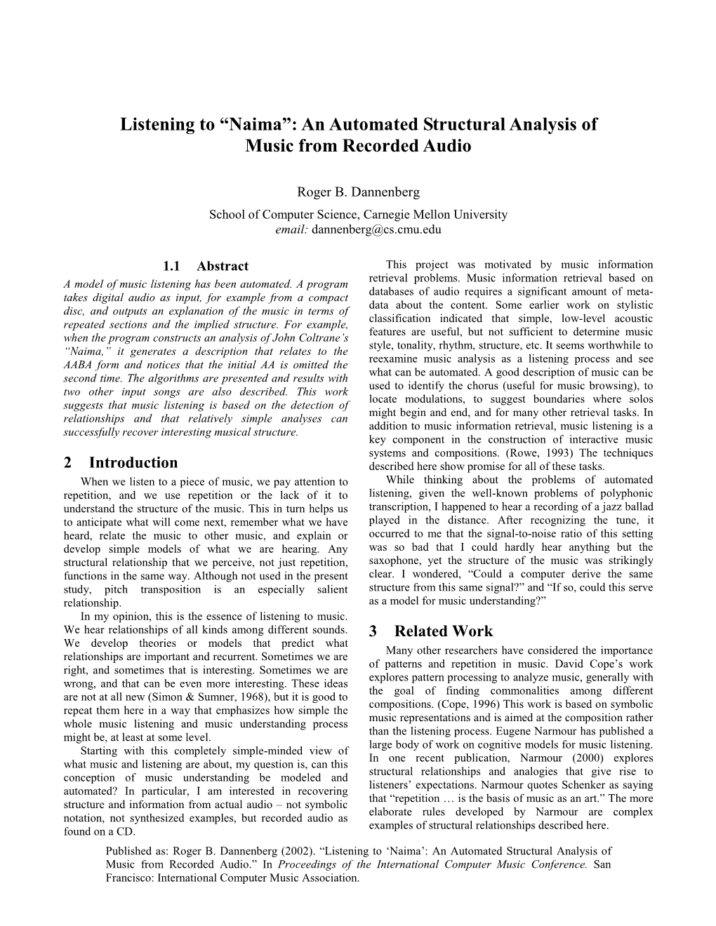 Naima”: an Automated Structural Analysis of Music from Recorded Audio