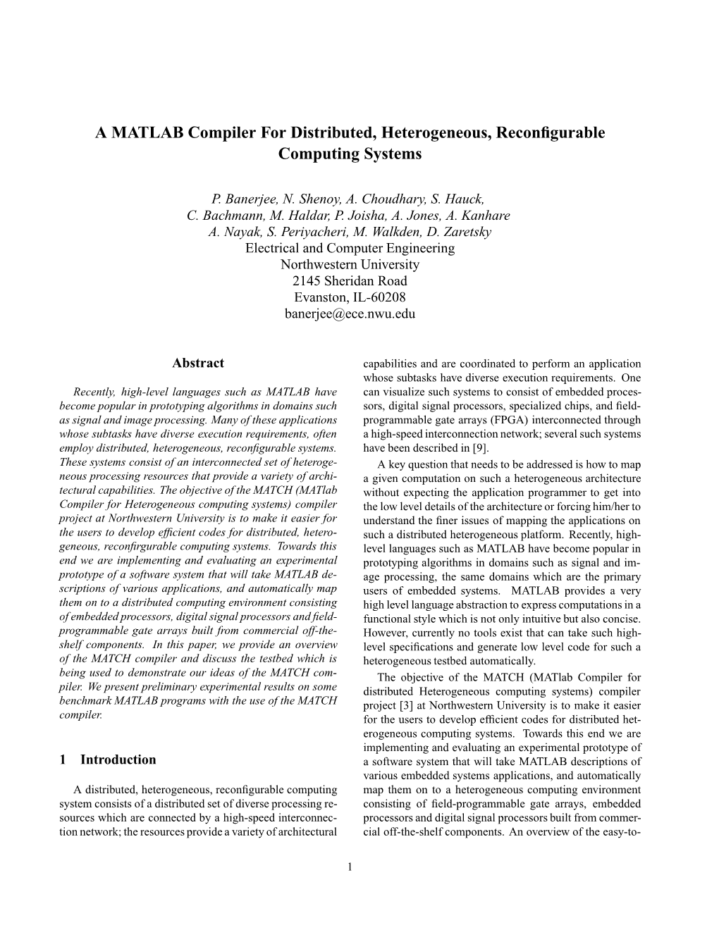 A MATLAB Compiler for Distributed, Heterogeneous, Reconfigurable