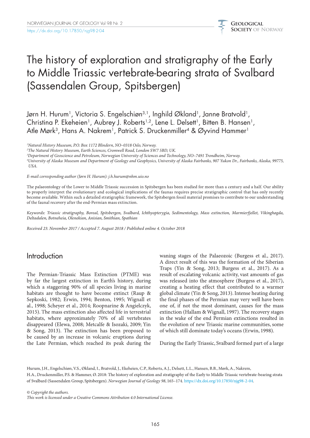 The History of Exploration and Stratigraphy of the Early to Middle Triassic Vertebrate-Bearing Strata of Svalbard (Sassendalen Group, Spitsbergen)