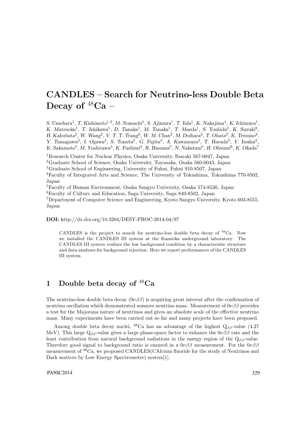 Search for Neutrino-Less Double Beta Decay of 48Ca –