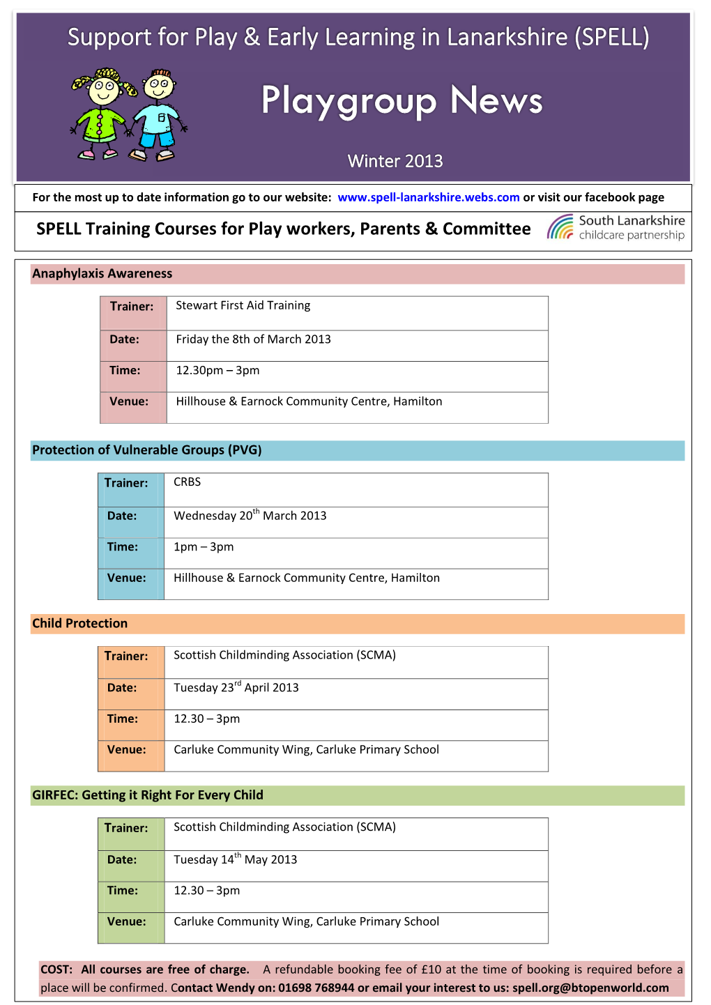 SPELL Training Courses for Play Workers, Parents & Committee