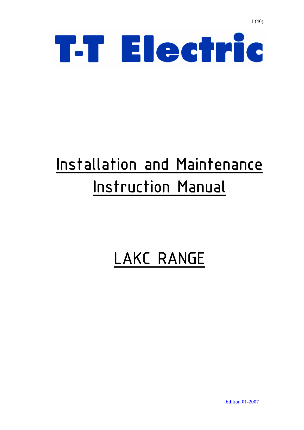 Installation and Maintenance Instruction Manual LAKC RANGE